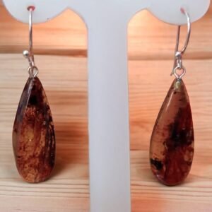 Aretes ovalados de ámbar musgosa y plata